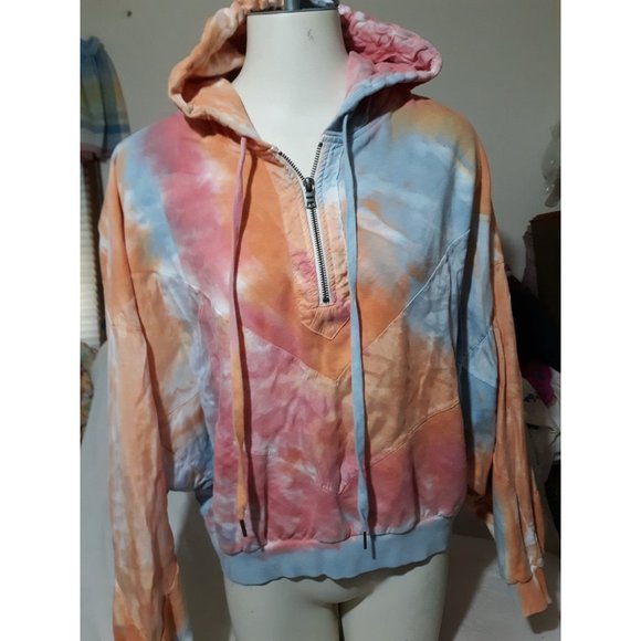 PINK BY VICTORIA'S SECRET TIE DYE CROPPED HOODIE SZ LG - Picture 1 of 9